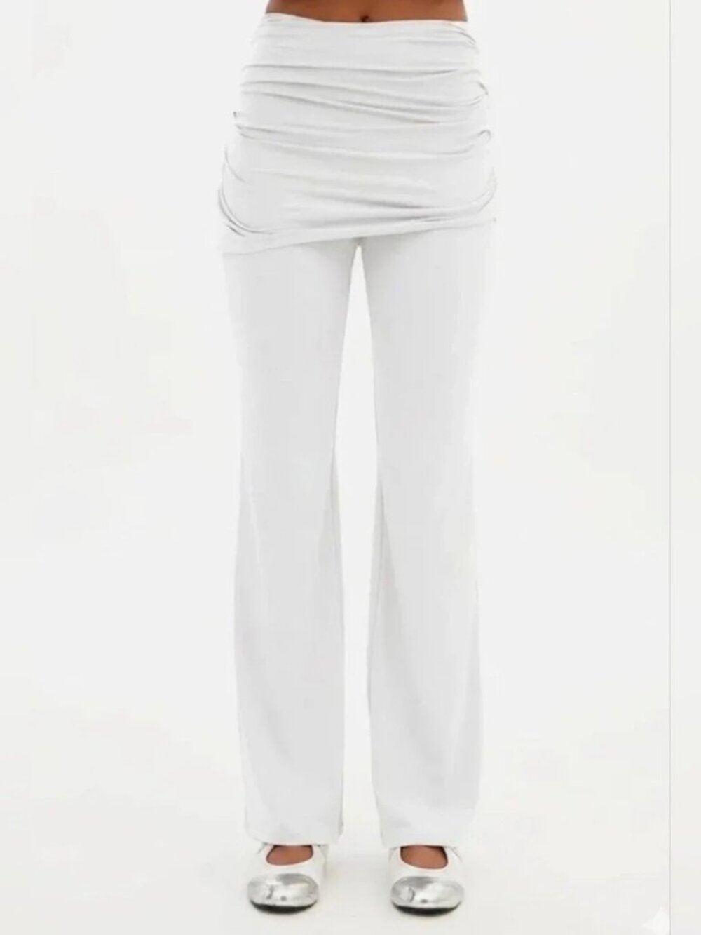 NWT Girlfriend Collective Foldover Flare Pants Ecru White Size Large